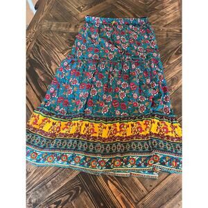 Boho Western Cottage Floral Tiered Broom Skirt Women Large Light Southwestern